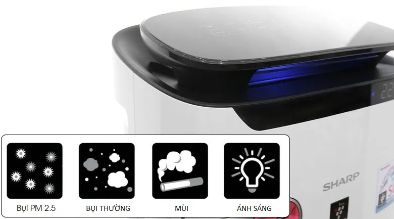 Cảm biến bụi, mùi, ánh sáng và đèn báo chất lượng không khí - Máy lọc không khí Sharp FP-J60E-W Cảm biến bụi, mùi, ánh sáng và đèn báo chất lượng không khí - Máy lọc không khí Sharp FP-J60E-W