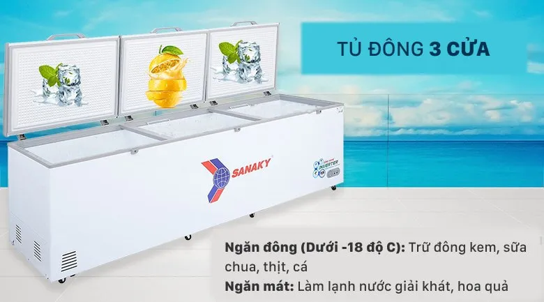 Tủ đông Sanaky Inverter 1143.5 lít VH-1399HY3 - 3 dàn lạnh độc lập