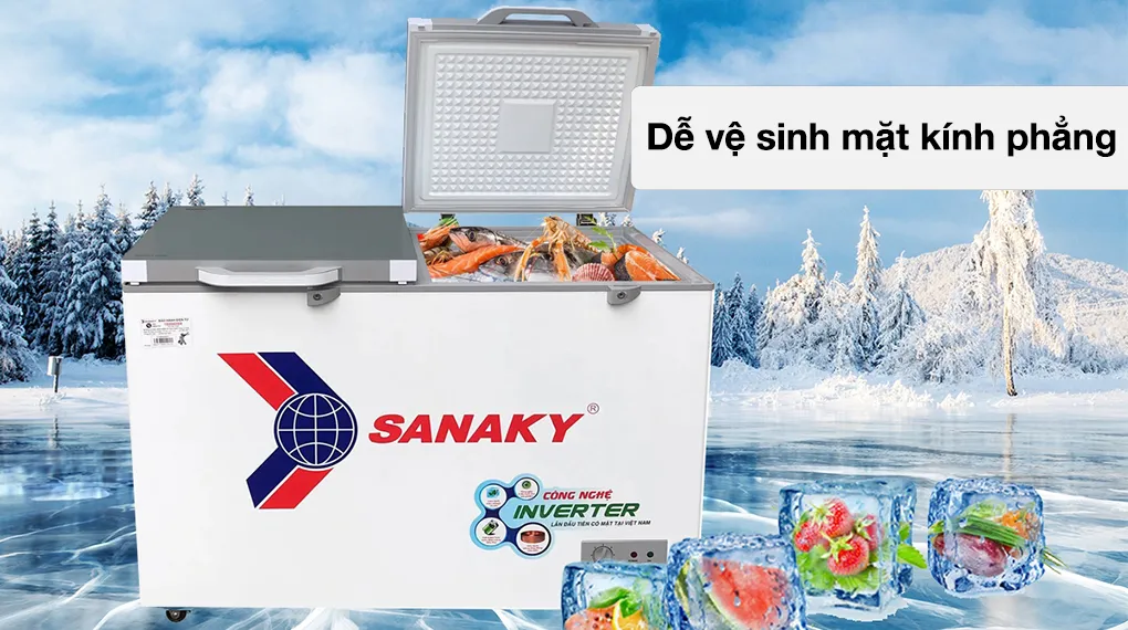 Dễ dàng vệ sinh với mặt kính phẳng-Tủ đông Sanaky Inverter 270 lít TD.VH3699A4K Dễ dàng vệ sinh với mặt kính phẳng-Tủ đông Sanaky Inverter 270 lít TD.VH3699A4K