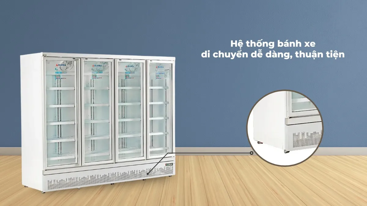 Tủ được trang bị hệ thống bánh xe di chuyển chắc chắn,&nbsp;mượt mà