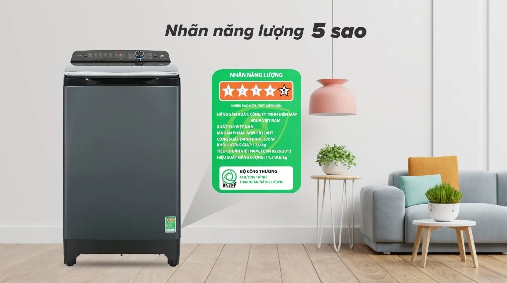 Máy giặt Aqua Inverter 12 kg AQW-FR120HT BK - Nhãn năng lượng